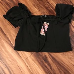 Plus Black Peasant Crop Top